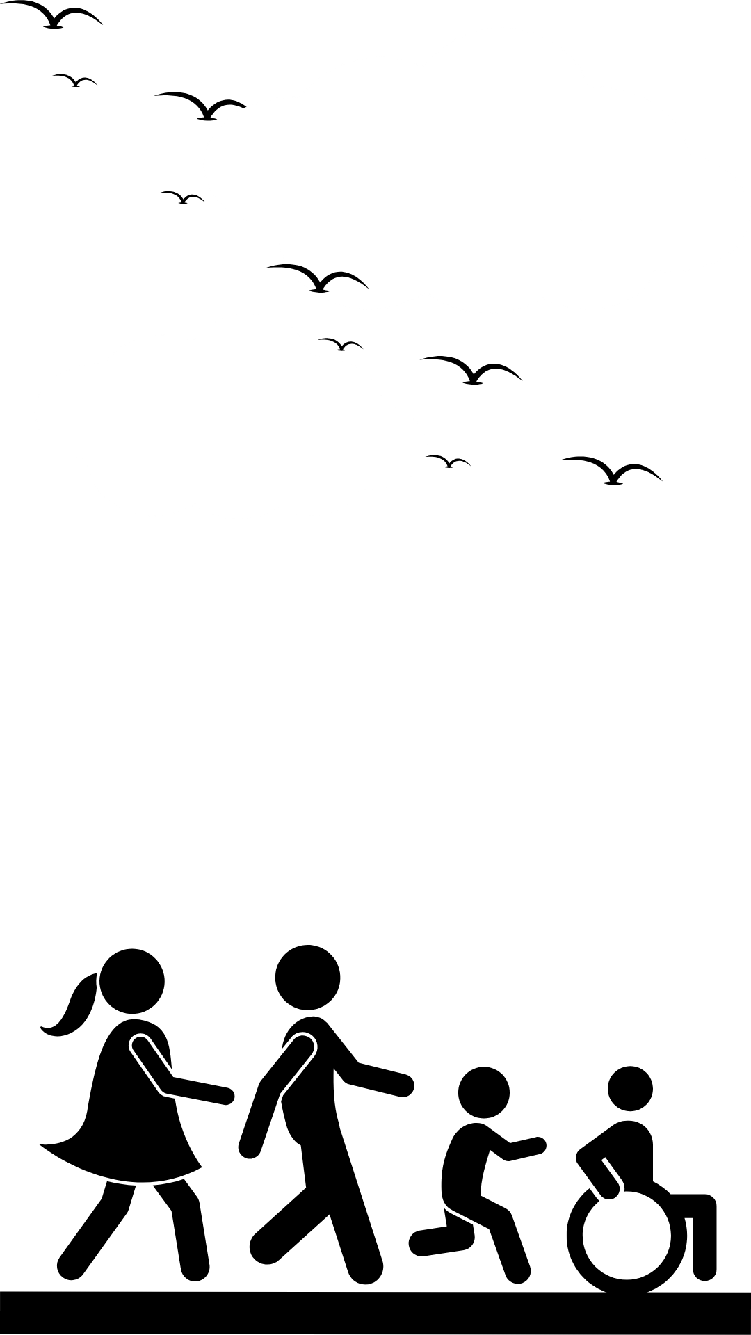 A graphic of people walking and wheeling