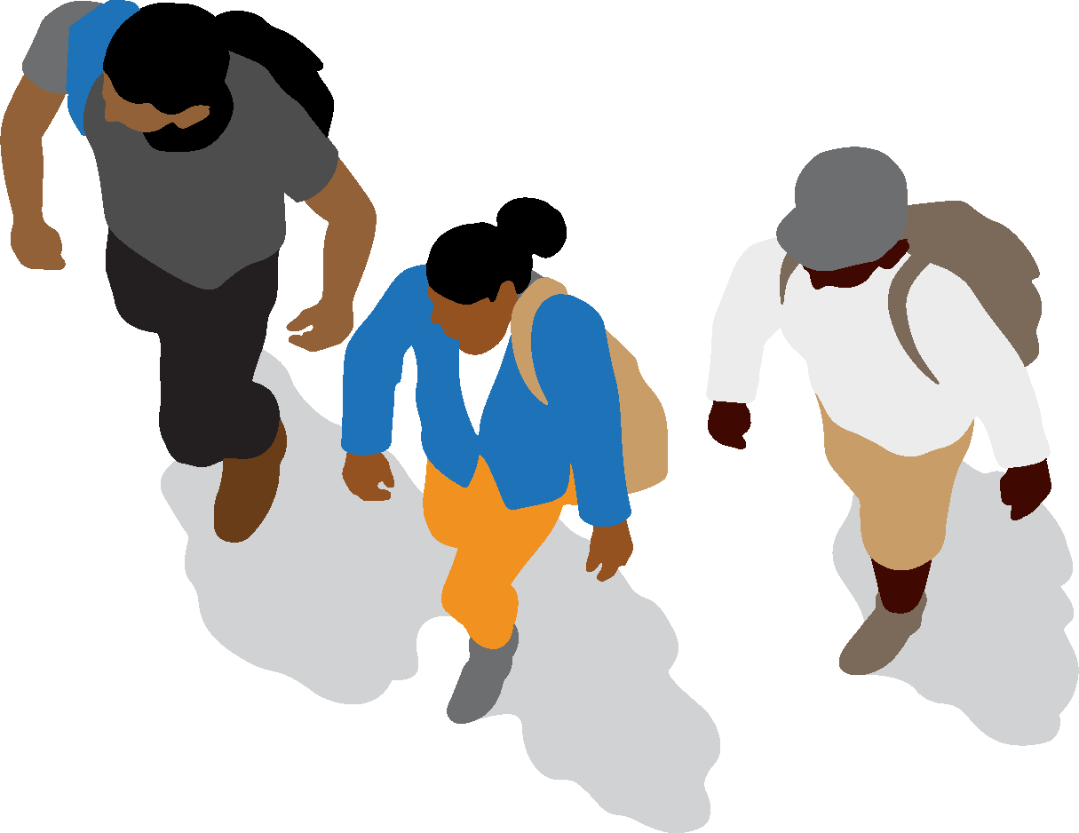 A graphic of three people on a walk